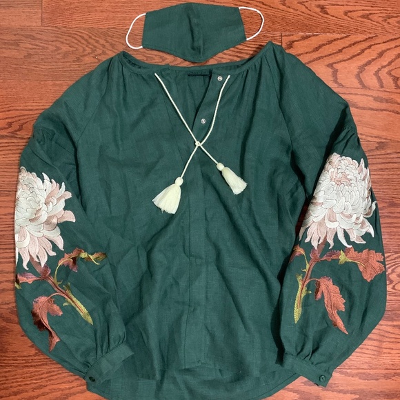 etsy Tops - Embroidered Sleeve Shirt + Mask